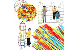 Set de construcție colorat 3D din paie 408 buc – joc creativ pentru copii