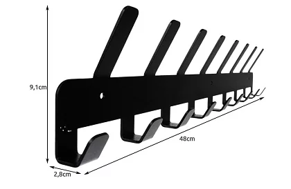 Suport de perete pentru jachete și paltoane – negru, 17 cârlige