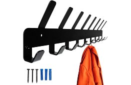 Suport de perete pentru jachete și paltoane – negru, 17 cârlige