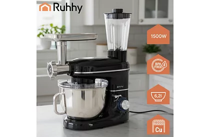 Robot de bucătărie 1500 W RUHHY 3 în 1 cu blender și râșniță pentru carne – bol de 6,2 l