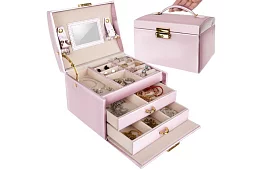 Cutie de bijuterii elegantă – rozie cu lacăt și suprafață de satin