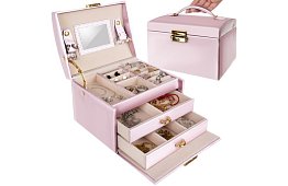 Cutie de bijuterii elegantă – rozie cu lacăt și suprafață de satin