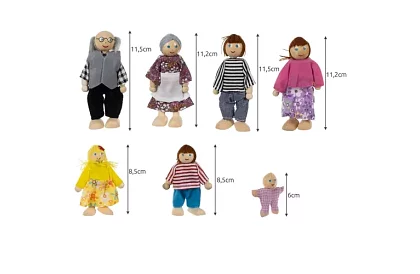 Păpuși din lemn pentru căsuța copiilor – 7 buc.