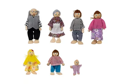 Păpuși din lemn pentru căsuța copiilor – 7 buc.