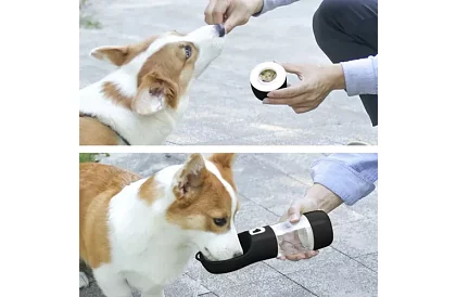 Sticlă de apă pentru câini cu bol pentru recompense