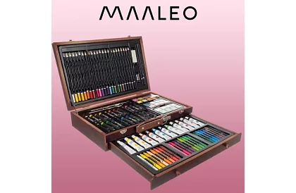 Set de pictură în cutie de lemn – 130 de articole