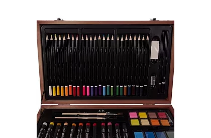 Set de pictură în cutie de lemn – 130 de articole