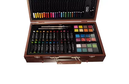 Set de pictură în cutie de lemn – 130 de articole