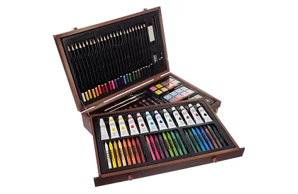 Set de pictură în cutie de lemn – 130 de articole