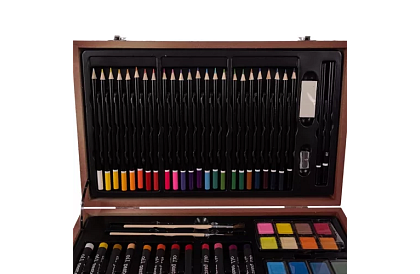 Set de pictură în cutie de lemn – 130 de articole