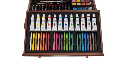 Set de pictură în cutie de lemn – 130 de articole