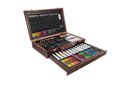 Set de pictură în cutie de lemn – 130 de articole