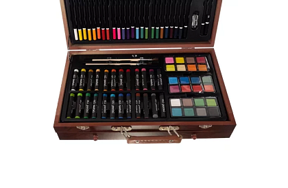 Set de pictură în cutie de lemn – 130 de articole