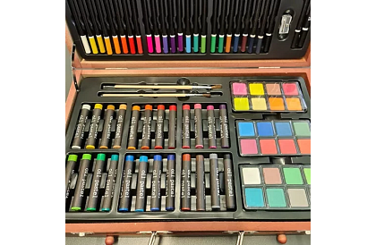 Set de pictură în cutie de lemn – 130 de articole
