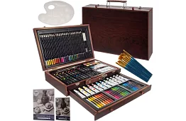 Set de pictură în cutie de lemn – 130 de articole