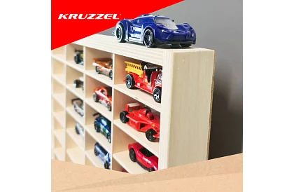 Raft din lemn - organizator pentru mașinuțe - 90 compartimente