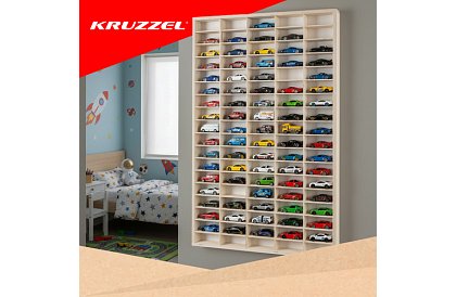 Raft din lemn - organizator pentru mașinuțe - 90 compartimente