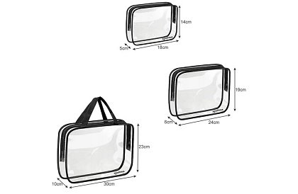 Pungi cosmetice transparente – set de 3 bucăți