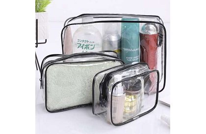 Pungi cosmetice transparente – set de 3 bucăți