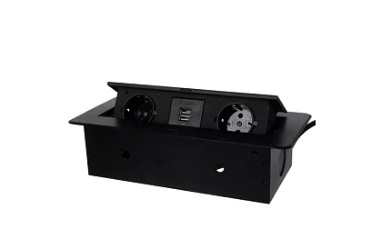 Priza integrată cu priză retractabilă 2x 220V + 2x USB – negru