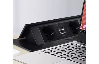 Priza integrată cu priză retractabilă 2x 220V + 2x USB – negru