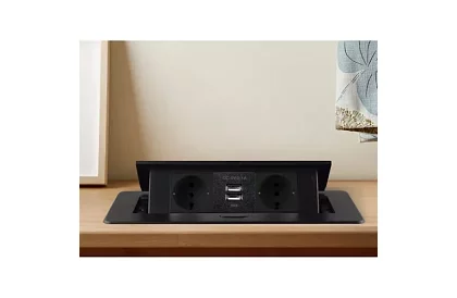 Priza integrată cu priză retractabilă 2x 220V + 2x USB – negru