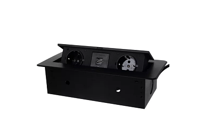 Priza integrată cu priză retractabilă 2x 220V + 2x USB – negru