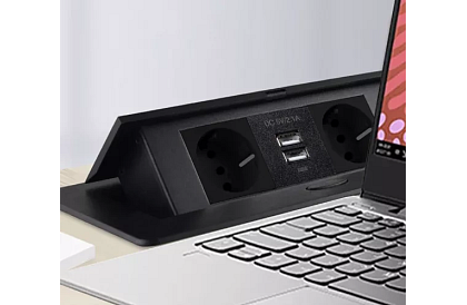 Priza integrată cu priză retractabilă 2x 220V + 2x USB – negru