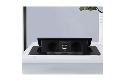 Priza integrată cu priză retractabilă 2x 220V + 2x USB – negru