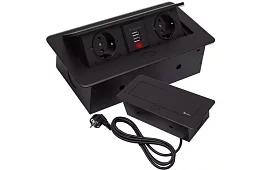 Priza integrată cu priză retractabilă 2x 220V + 2x USB – negru