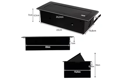 Priza de perete retractabilă 3× 220 V – neagră