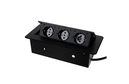 Priza de perete retractabilă 3× 220 V – neagră