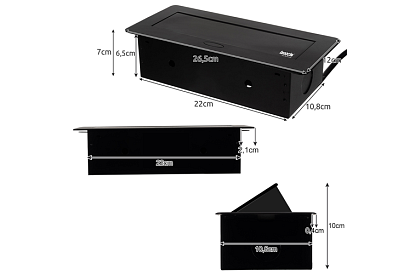 Priza de perete retractabilă 3× 220 V – neagră