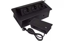 Priza de perete retractabilă 3× 220 V – neagră