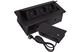 Priza de perete retractabilă 3× 220 V – neagră