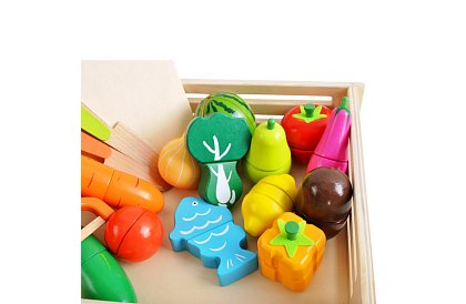 Jucărie din lemn – tăierea legumelor cu accesorii - 34 de piese
