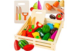 Jucărie din lemn – tăierea legumelor cu accesorii - 34 de piese