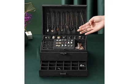 Cutie elegantă din piele întoarsă - neagră