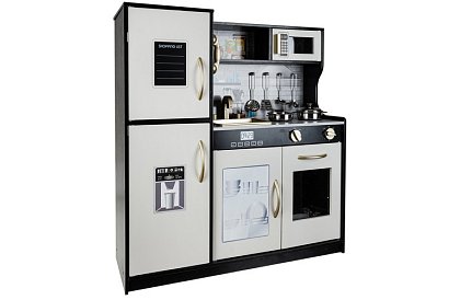 Bucătărie din lemn pentru copii XL cu accesorii – neagră