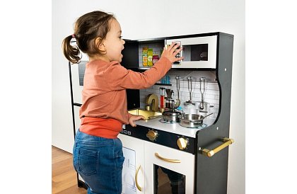 Bucătărie din lemn pentru copii XL cu accesorii – neagră