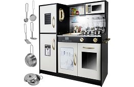 Bucătărie din lemn pentru copii XL cu accesorii – neagră