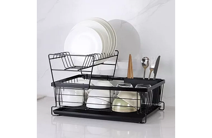 Raft de vase - negru - cu două etaje