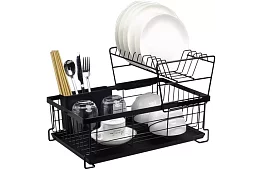 Raft de vase - negru - cu două etaje