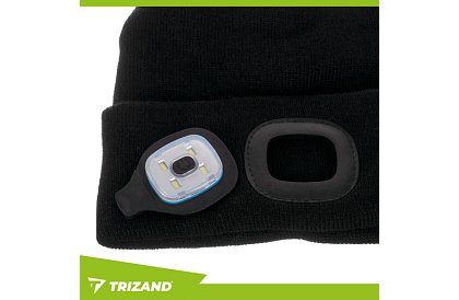 Căciulă de iarnă cu două straturi și lanternă LED - neagră