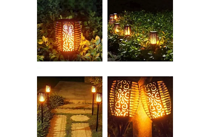 Lanterne de grădină – Torțe solare cu efect de flacără dansantă - 4 bucăți