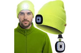 Căciulă de iarnă cu două straturi și lanternă LED – galbenă