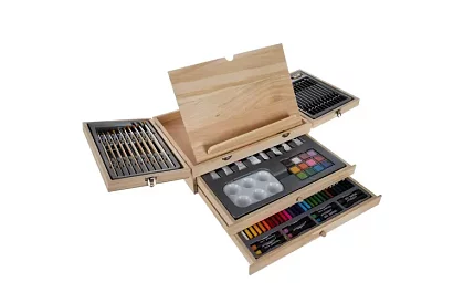Set de pictură într-o valiză din lemn – 83 de elemente