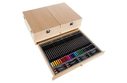 Set de pictură într-o valiză din lemn – 83 de elemente