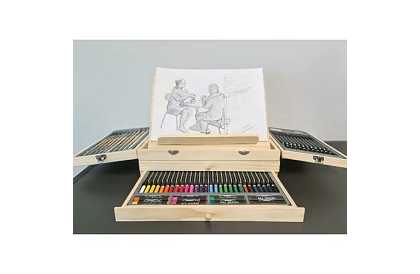 Set de pictură într-o valiză din lemn – 83 de elemente