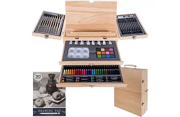 Set de pictură într-o valiză din lemn – 83 de elemente